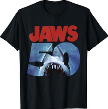 Camiseta Jaws 50º aniversário logotipo frontal comprar usado  Enviando para Brazil