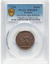 1718 Suécia Carl XII Agile & Ready Daler PCGS MS63 BN, usado comprar usado  Enviando para Brazil