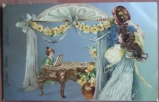Usado, CARTÃO POSTAL VINTAGE 1907: MENINAS E PIANO Brasil PC estilo art déco selo 100 reis comprar usado  Enviando para Brazil