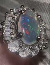 Opala de cristal australiana sólida anel halo CZ acabamento em ouro branco 18k/SS tamanho 6 1/2 comprar usado  Enviando para Brazil