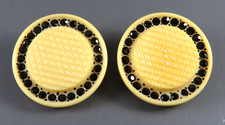 Brincos redondos vintage COR MARFIM PRETO STRASS HALO padrão escotilha cruzada CLIP-ON comprar usado  Enviando para Brazil