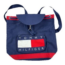 Mochila vintage Tommy Hilfiger anos 90 logotipo bandeira grande soletrar azul marinho vermelha bolsa cinch comprar usado  Enviando para Brazil