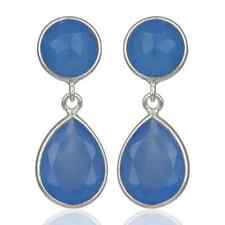 Brincos pendentes de prata esterlina 925 com pedras duplas de calcedônia azul natural comprar usado  Enviando para Brazil