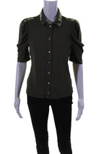Camisa feminina Nation LTD gola curta manga botão verde oliva tamanho P comprar usado  Enviando para Brazil