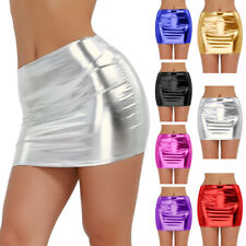 Mini-saia curta feminina brilhante couro ecológico Bodycon lápis cintura alta apertado clubwear, usado comprar usado  Enviando para Brazil
