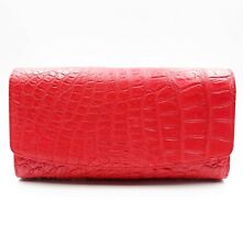 Nova Carteira Tripla Feminina Clutch Couro de Crocodilo Genuíno Vermelho Sangrento Pele de Barriga. comprar usado  Enviando para Brazil