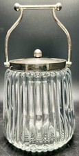 Antigo frasco de biscoito Art Deco cristal com nervuras e placa de prata por volta de 1940 2,5 libras comprar usado  Enviando para Brazil