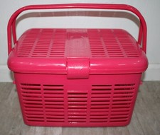 Cesta de piquenique vintage escura rosa fúcsia plástico pioneiro artesanato compras, guc comprar usado  Enviando para Brazil