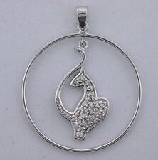Pingente de prata esterlina 0,925 designer redondo buceta gato detalhes CZ , usado comprar usado  Enviando para Brazil