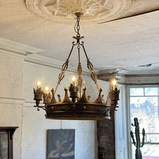 XL Vintage Tole Żyrandol Lampa sufitowa Wisiorek Gotyk Korona królewska Liście 6-ramienne na sprzedaż  Wysyłka do Poland