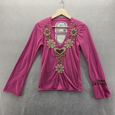 JOHNNY WAS Joystick Fucshia Rosa Manga de Sino Pequeno Top Bordado Costurado à Mão comprar usado  Enviando para Brazil