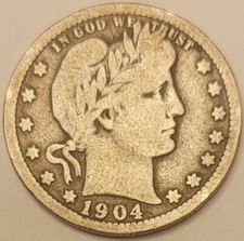 Moeda de 25 centavos de dólar de prata barbeiro 1904 (P) - Parece G/VG (muito) bom - PREÇO PARA VENDER! comprar usado  Enviando para Brazil