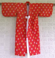 Usado, Kimono infantil japonês tecido Kasuri padrão laranja vermelho lã meninas comprar usado  Enviando para Brazil