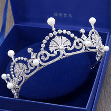 Luxo All CZ zircônia cúbica lótus pérola rainha casamento tiara coroa para mulheres comprar usado  Enviando para Brazil