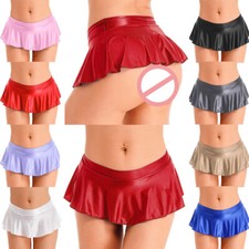 Mini-saia feminina brilhante Wetlook brilhante skatista dança festa saia clubwear parte inferior ◆ comprar usado  Enviando para Brazil