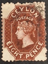 Ceilão 1867-70, 8d. Selo usado Lake-Brown (SG68b) comprar usado Ceilão 1867-70, 8d. Selo usado Lake-Brown (SG68b) comprar usado  Enviando para Brazil