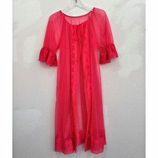 Usado, Jaqueta de Cama Vintage Vermelha Transparente Chiffon Peignoir Robe Lingerie Puff Mangas de Sino comprar usado  Enviando para Brazil