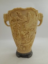 Vaso grande chinês de laca branca cenas asiáticas com alças de elefante 31cm comprar usado  Enviando para Brazil
