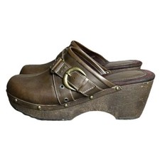 Tamancos femininos vintage Bongo 9,5 couro marrom sintético com fivela cravejada Y2K cunha robusta comprar usado  Enviando para Brazil