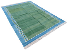 Tapete de tecido plano de área de algodão feito à mão, verde e azul listrado indiano Kilim Dhurrie comprar usado  Enviando para Brazil