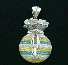 Pingente amuleto bolsa dinheiro moissanita real corte redondo 2,10 ct folheado a ouro branco 14K comprar usado  Enviando para Brazil