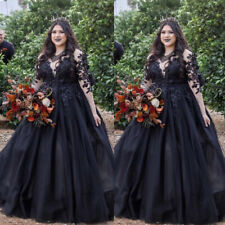 Vestidos de noiva pretos góticos plus size mangas compridas linha A vestido de noiva comprar usado  Enviando para Brazil