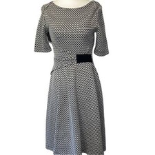 Vestido Shabby Apple geométrico preto branco manga curta ajuste e alargamento acima do joelho P comprar usado  Enviando para Brazil