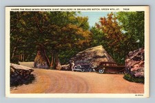 Cartão postal de linho Smuggler's Notch VT-Vermont, carros do período rodoviário forrado de pedregulho gigante comprar usado  Enviando para Brazil