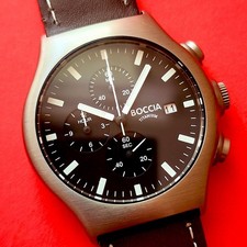 Relógio masculino raro cronógrafo titânio boccia mostrador preto pulseira de couro marrom comprar usado  Enviando para Brazil
