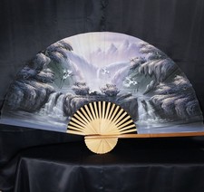 Usado, Ventilador de parede extra grande pintado à mão bambu paisagem cachoeiras montanhas guindastes comprar usado  Enviando para Brazil