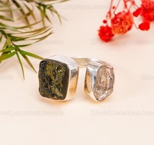 Anel de diamante bruto de moldavita e Herkimer, prata esterlina 925, joias feitas à mão comprar usado  Enviando para Brazil