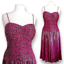 Vestido de festa feminino vintage década de 1980 Rimini tamanho grande rosa preto prata estampa de zebra, usado comprar usado  Enviando para Brazil