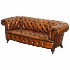 SOFÁ CHESTERFIELD COURO MARROM RESTAURADO VITORIANO 1890 SELO CORNELIUS V SMITH, usado comprar usado  Enviando para Brazil