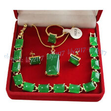 Conjunto de joyería colgante collar pulsera pendientes anillo jade verde chapado en oro de 18 quilates segunda mano  Embacar hacia Mexico