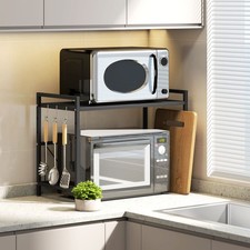 HOMCOM Rozszerzalna półka mikrofalowa Stojak na kuchenkę mikrofalową z 3 haczykami, metal na sprzedaż  Wysyłka do Poland