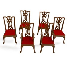Conjunto miniatura vintage Marx de 6 cadeiras de jantar Chippendale assento vermelho 1:18 comprar usado  Enviando para Brazil