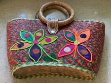 Bolsa tote de palha tecida tradicional mexicana de cor brilhante feita à mão, alças redondas comprar usado  Enviando para Brazil