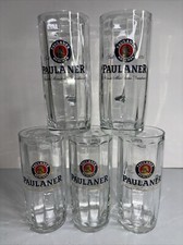 Caneca de vidro Paulaner Munchen (5) cerveja com nervuras Tankard Alemanha 0,5 litros 7,25" creme comprar usado  Enviando para Brazil