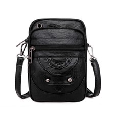 Bolsa tiracolo pequena para celular feminina bolsa de mão retrô de couro ecológico (preta), usado comprar usado  Enviando para Brazil
