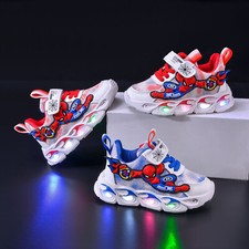 Tênis de couro infantil masculino Homem-Aranha casual infantil iluminação LED sapatos esportivos, usado comprar usado  Enviando para Brazil