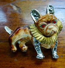 broche vintage marrom amarelo esmalte marcassita buldogue francês animal anos 50 -106 comprar usado  Enviando para Brazil