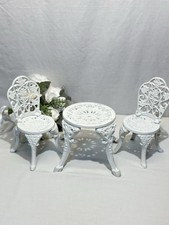 Mesa de ferro fundido vintage com cadeiras para bonecas ou pelúcia branca jardim pátio casa comprar usado  Enviando para Brazil