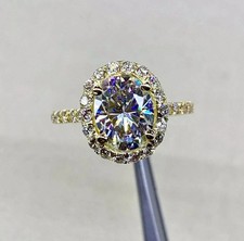 Anel de casamento feminino folheado a ouro amarelo 14K com diamante simulado corte oval 2,50 quilates, usado comprar usado  Enviando para Brazil