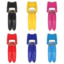 Conjunto de fantasia feminina dança folclórica crop top calça dança carnaval roupa de dança cigana comprar usado  Enviando para Brazil
