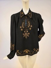 BLUSA CREPE PRETA DÉCADA DE 1930 COM BORDADO METÁLICO DOURADO COXO comprar usado  Enviando para Brazil