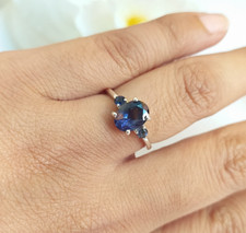 Anel de prata esterlina 925 corte oval de iolita azul natural feito à mão presente de noivado comprar usado  Enviando para Brazil