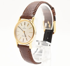 ▶️【Quase em perfeito estado】 Vintage OMEGA De Ville Mostrador Dourado Quartzo Coroa de Empurrar Relógio Feminino comprar usado  Enviando para Brazil