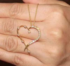 Pingente de beleza do coração 1,5 ct corte redondo criado em laboratório diamante folheado a ouro amarelo 14K, usado comprar usado  Enviando para Brazil