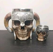 Caneca esqueleto viking com alças de chifre copo de aço inoxidável com vidro shot comprar usado  Enviando para Brazil