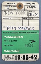 Używany, BOAC NEW YORK VINTAGE ETYKIETA NA BAGAŻ LOTNICZY ETYKIETA na sprzedaż  Wysyłka do Poland